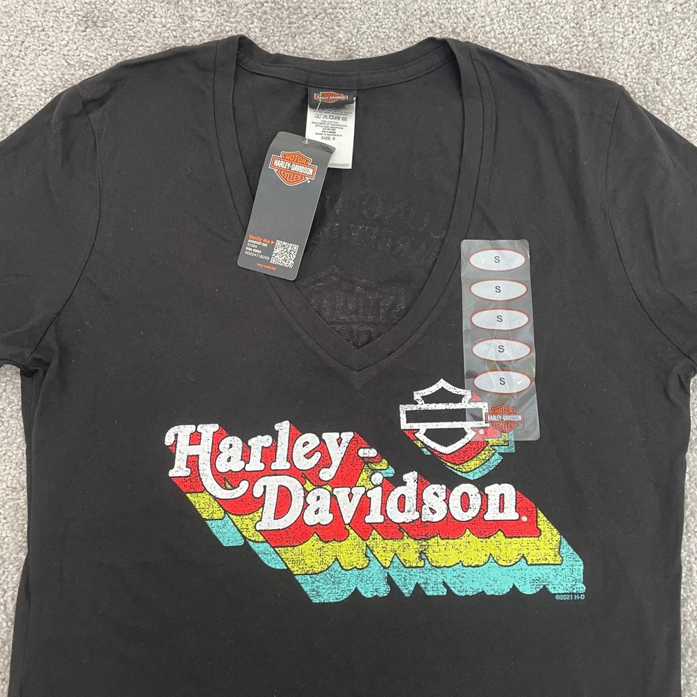 Harley Davidson T Shirt Womens Small Retro Biker Chromed Gear V Neck Graphic NWT